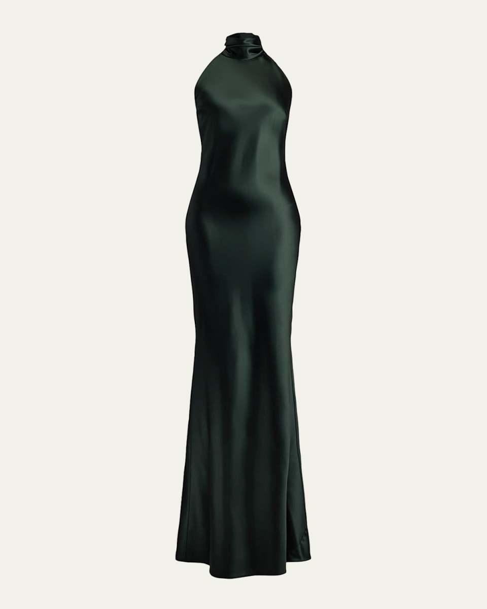 Chilton Stretch Satin Halter Evening Dress